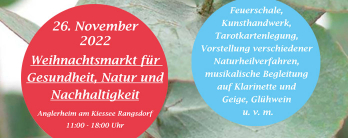 Weihnachtsmarkt für Gesundheit, Natur und Nachhaltigkeit am 26. November 2022